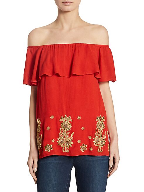 Alice + Olivia - Elina Embellished Off-The-Shoulder Top