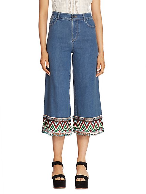 Alice + Olivia - Embroidered Cropped Jeans