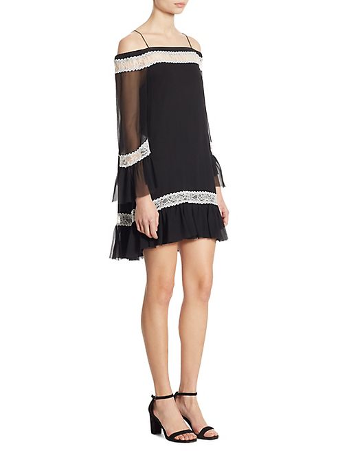 Alice + Olivia - Willie Cold-Shoulder Bell Sleeve Silk Dress