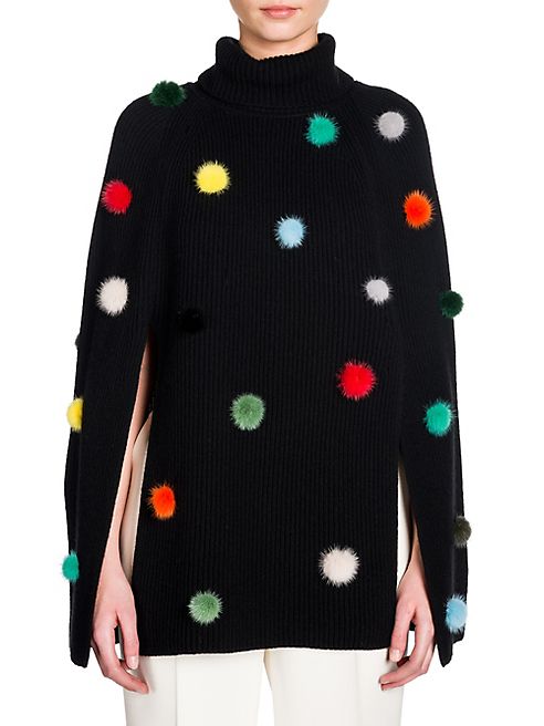 Fendi - Pom-Pom Cashmere Turtleneck Cape