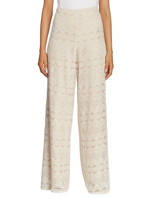 Alice + Olivia - Athena Embroidered Silk Wide-Leg Pants