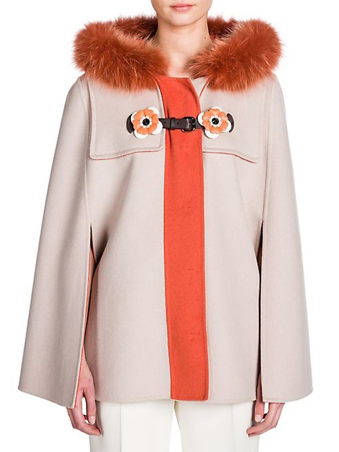 Fendi - Flower-Detail Double-Face Wool & Fox Fur Cape