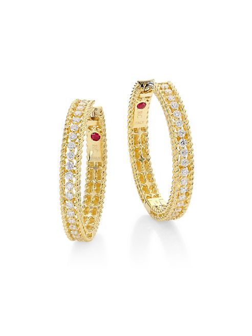 Roberto Coin - Symphony Diamond & 18K Yellow Gold Hoop Earrings/0.75