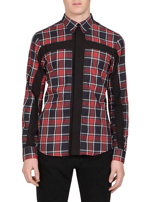 Givenchy - Cross-Inset Plaid Button-Down Shirt