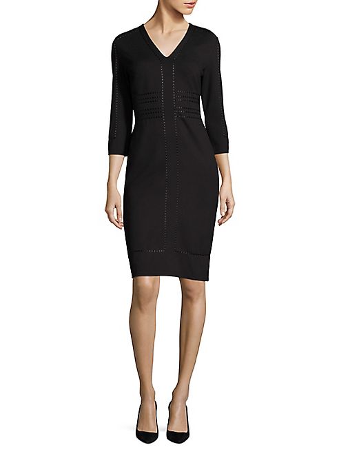 Escada - Dixi Pointelle-Knit V-Neck Dress