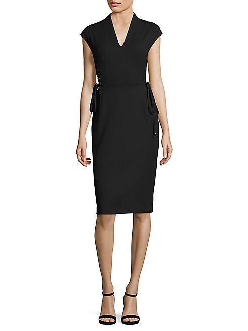 Escada - Dwena Lace-Up Side V-Neck Dress