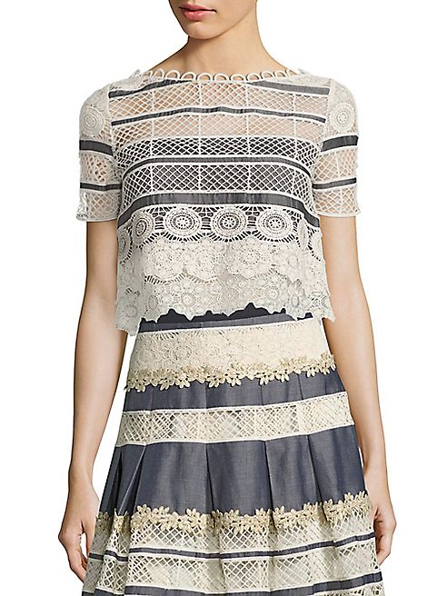 Elie Tahari - Mary Chambray & Lace Cropped Top