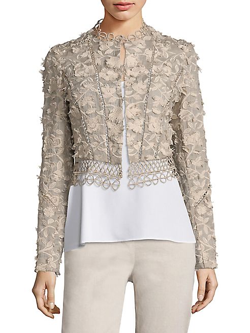 Elie Tahari - Leanne Embroidered Cropped Jacke