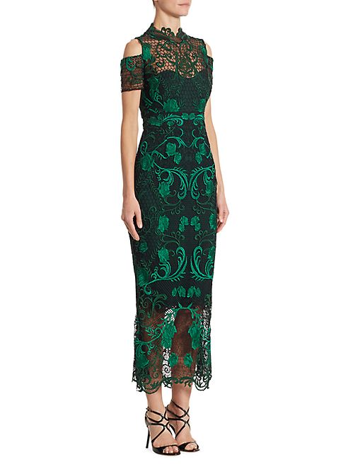 Marchesa Notte - Cold-Shoulder Guipure Lace Midi Dress