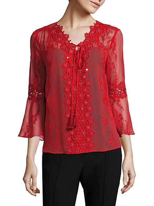 Elie Tahari - Mirra Eyelet Silk Chiffon Blouse