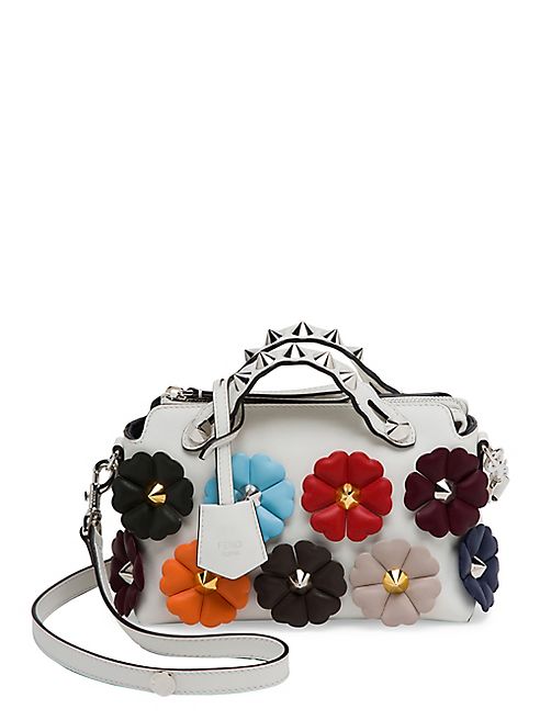 Fendi - Small By The Way Floral-Embellished Leather Boston Bag