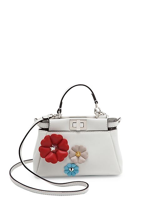 Fendi - Micro Peekaboo Flower-Embellished Leather Satchel