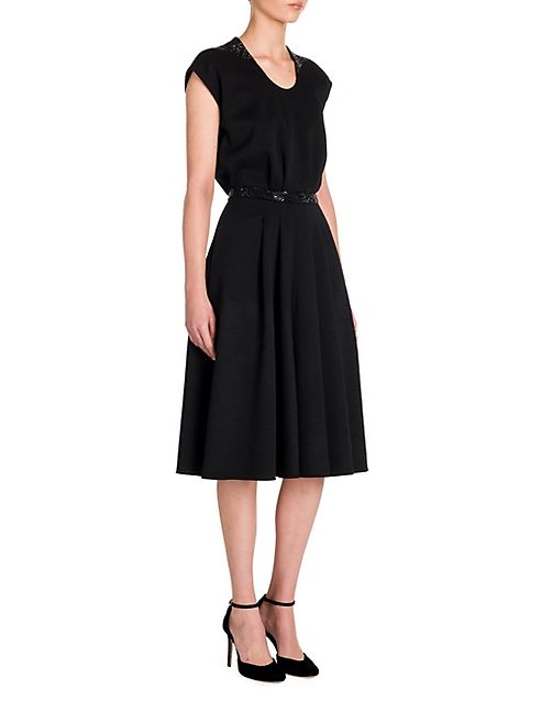 Giorgio Armani - Crystal-Embellished Wool Fit-&-Flare Dress