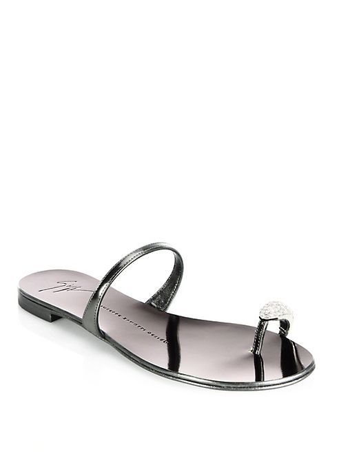 Giuseppe Zanotti - Nuvo Rock Jeweled Toe Ring Leather Flat Sandals