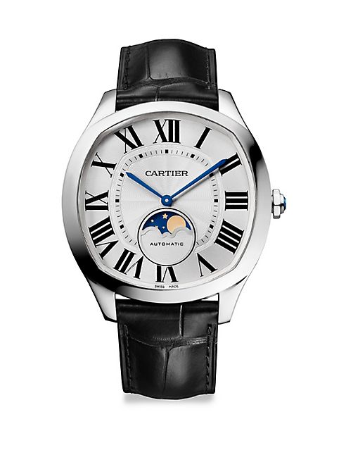 Cartier - Drive de Cartier Moon Phase Stainless Steel & Alligator Strap Watch