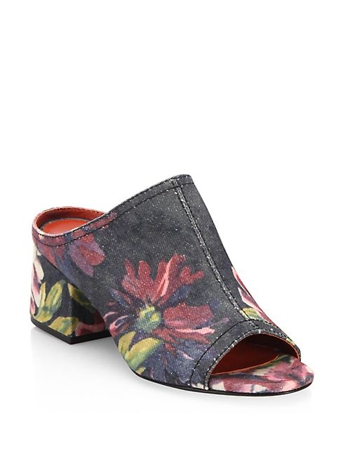 3.1 Phillip Lim - Cube Floral-Print Denim Block-Heel Mules