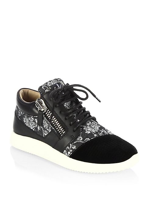 Giuseppe Zanotti - Silk, Brocade & Leather Sneakers