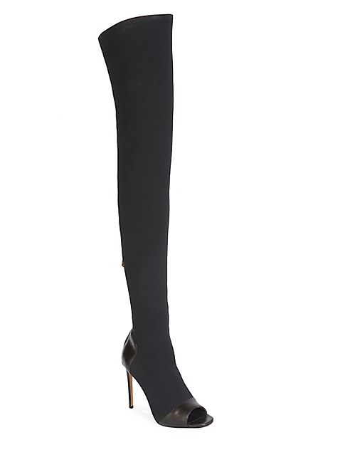 Balmain - Aubane Over-The-Knee Peep-Toe Boots