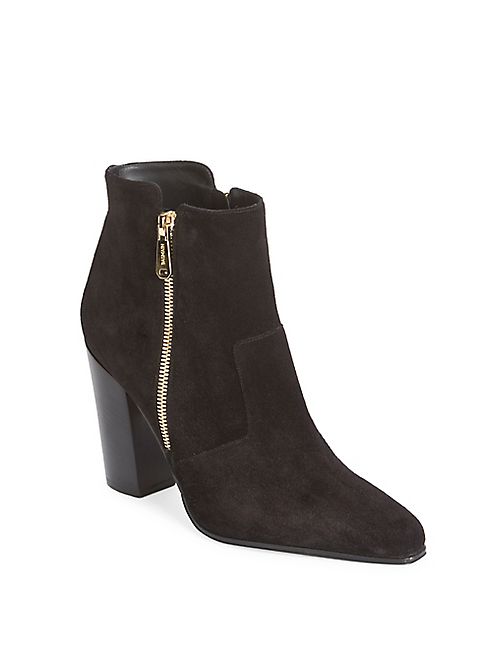 Balmain - Anthea Double-Zip Suede Block Heel Booties