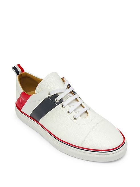 Thom Browne - Diagonal Stripe Canvas & Leather Low-Top Sneakers