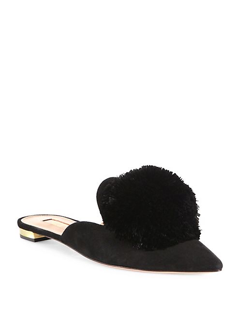 Aquazzura - Powder Puff Pompom Suede Slide Sandals