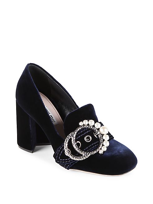 Miu Miu - Embellished Velvet Loafer Pumps