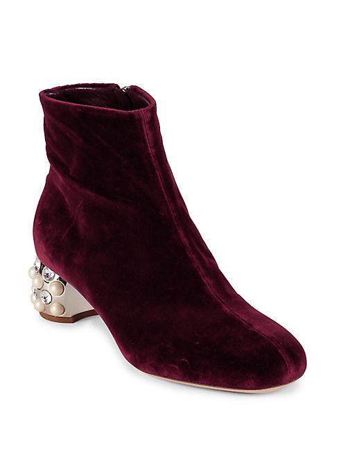 Miu Miu - Velvet Jeweled Heel Booties