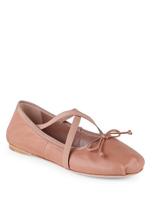 Miu Miu - Crisscross Leather Ballet Flats