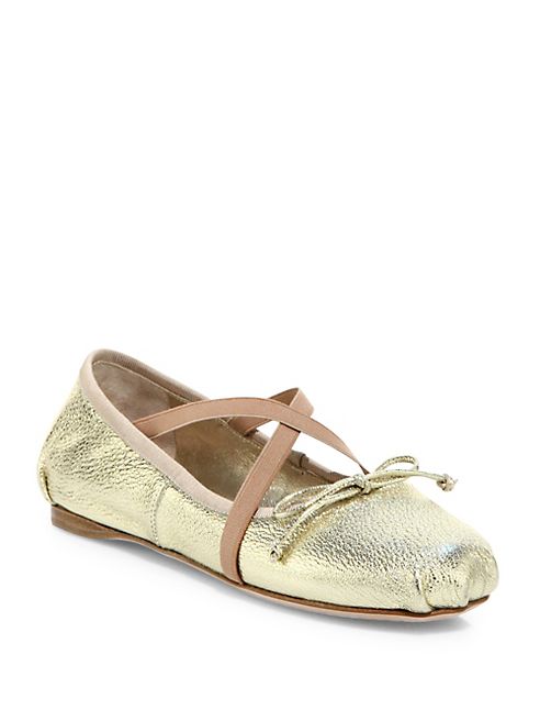 Miu Miu - Crisscross Metallic Leather Ballet Flats