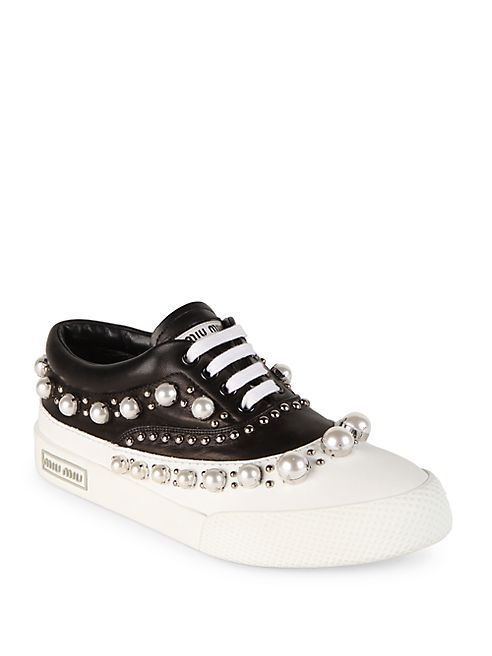 Miu Miu - Embellished Leather Sneakers