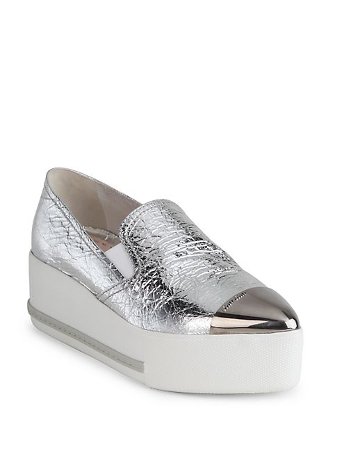 Miu Miu - Cap Toe Metallic Leather Platform Skate Sneakers