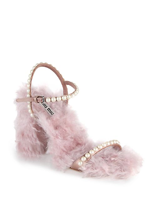 Miu Miu - Embellished Eco Shearling Ankle-Strap Sandals