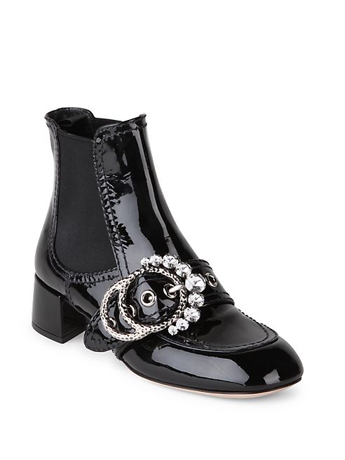 Miu Miu - Jeweled Patent Leather Booties