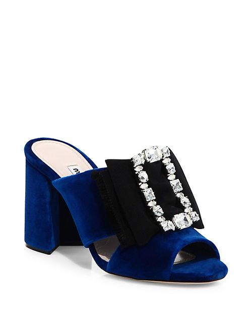 Miu Miu - Embellished Bow Velvet Mules