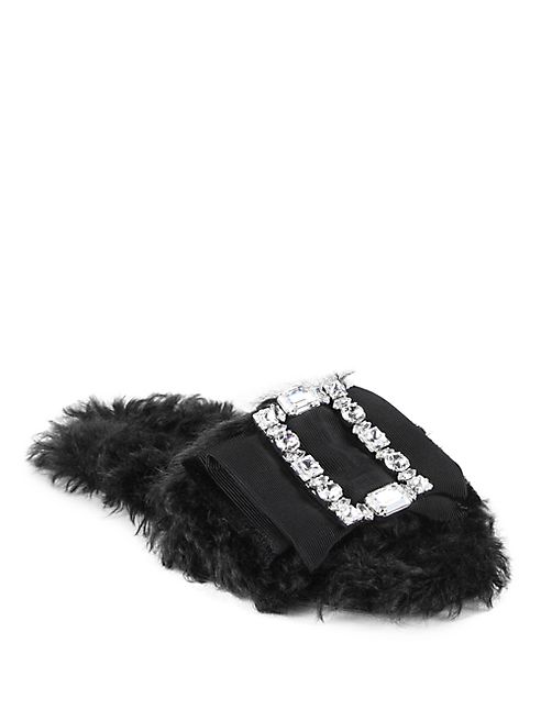 Miu Miu - Jeweled Eco Fur Slides