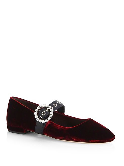 Miu Miu - Embellished Double-Strap Velvet Ballet Flats