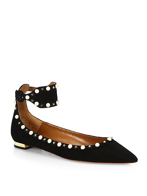 Aquazzura - Harlow Pearl Suede Flats