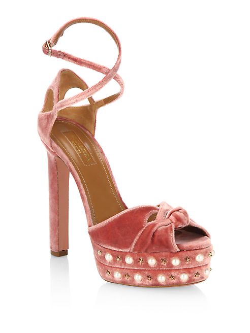 Aquazzura - Harlow Velvet Pearls Platform Sandals