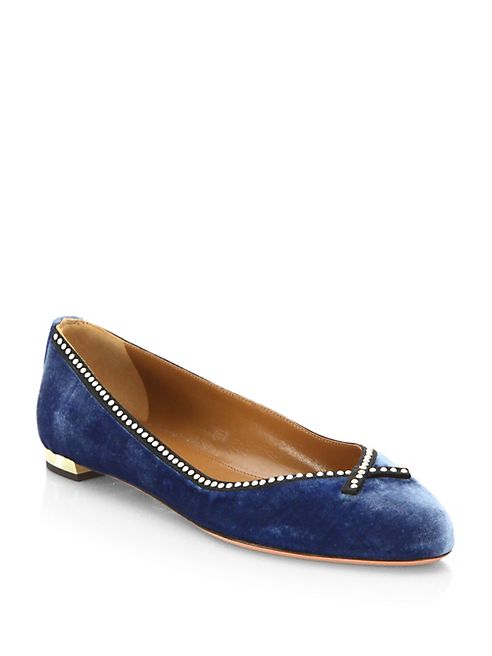 Aquazzura - Lou Lou Pearly Velvet Flats