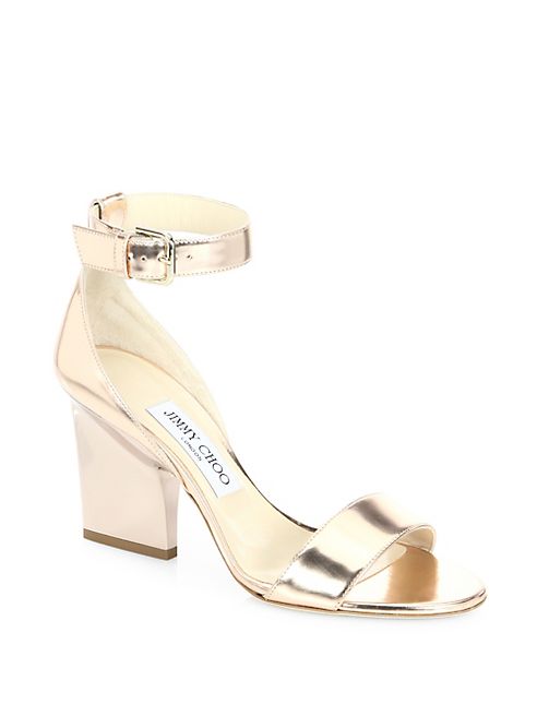 Jimmy Choo - Edina 85 Metallic Leather Ankle-Strap Sandals