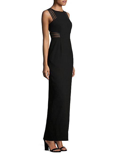 Aidan Mattox - Jewelneck Sleeveless Back-Slit Gown