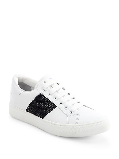 Marc Jacobs - Empire Strass Leather Lace-Up Sneakers