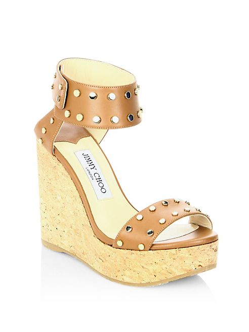 Jimmy Choo - Nellie 100 WXW Studded Leather Cork Wedge Sandals