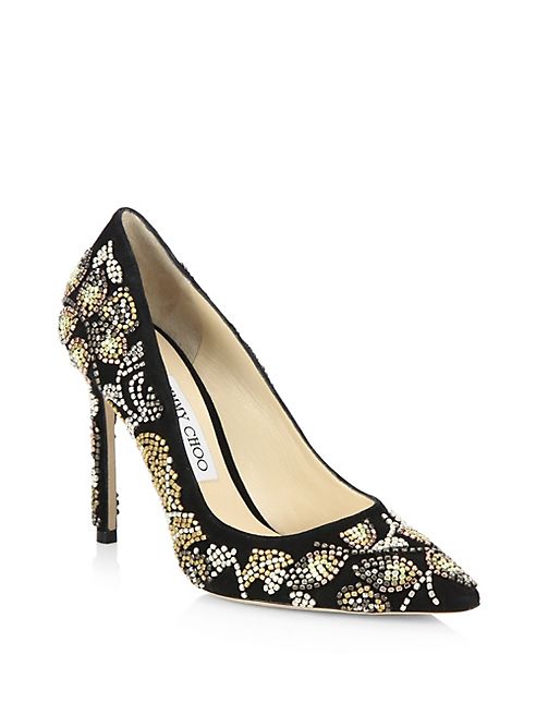 Jimmy Choo - Romy 100 Embroidered Suede Pumps