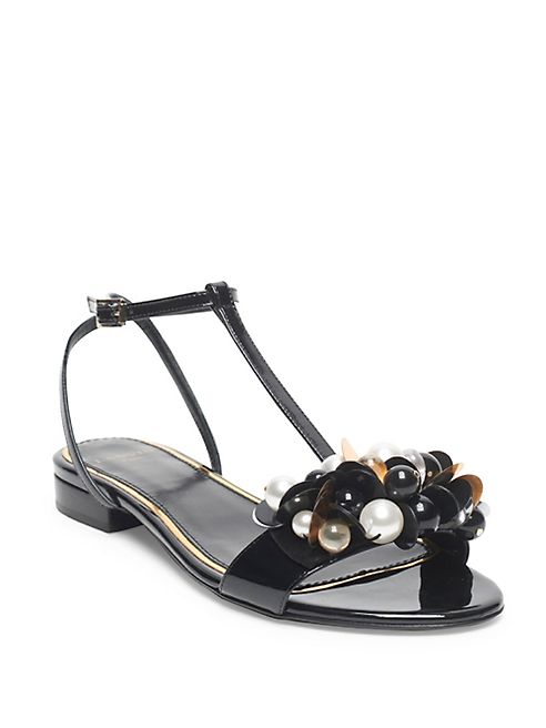 Lanvin - Embellished Leather Flat Sandals