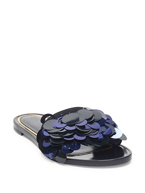 Lanvin - Pailette Leather Slide Sandals