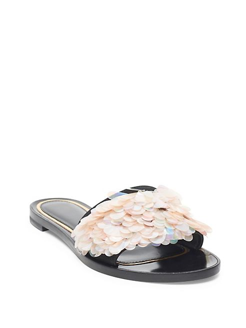 Lanvin - Pailette Leather Slide Sandals