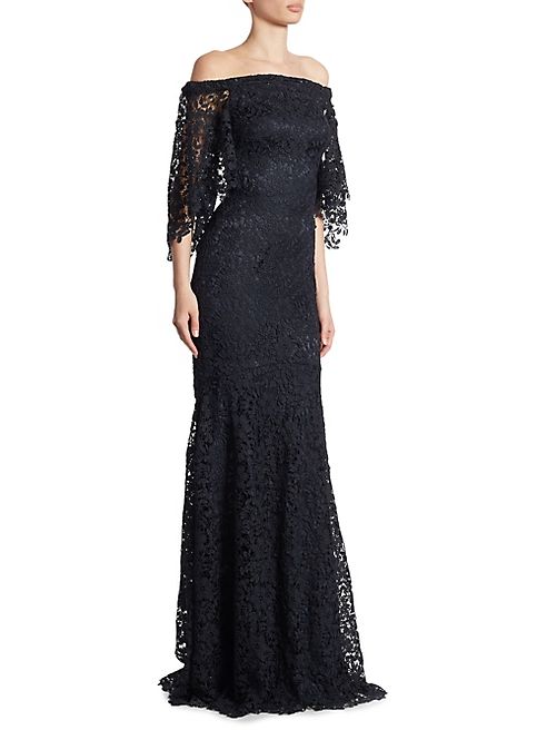 Theia - Off-The-Shoulder Lace Trumpet Gown