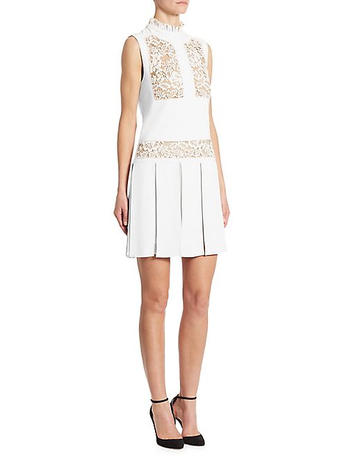 ELIE SAAB - Lace-Inset Pleated Day Dress