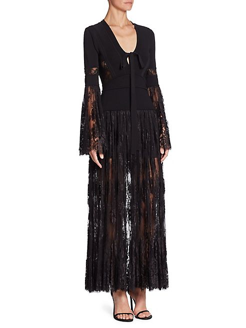 ELIE SAAB - Lace Bell Sleeve V-Neck Gown